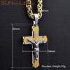 Collier pendentif croix Jésus Christ en acier inoxydable chaîne à maillons byzantin couleur argent plaqué or cadeau homme garçon Sp217