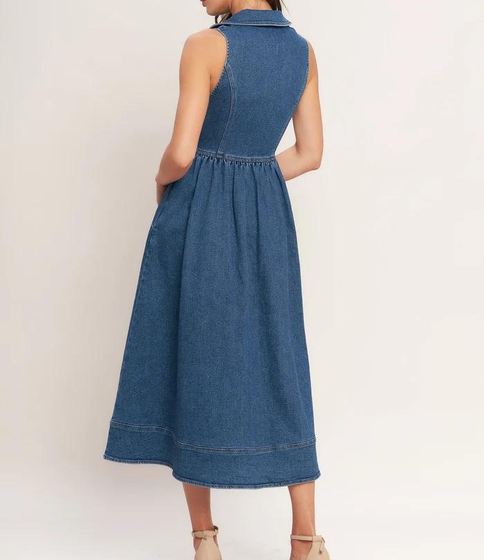 European and American style denim dress women's new sleeveless waist long thin A-shaped skirt cross-border fashion versatile skirt