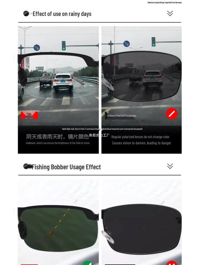 German Men's Polarized Photochromic Sunglasses for Day/Night Cycling & Fishing - Anti-Glare