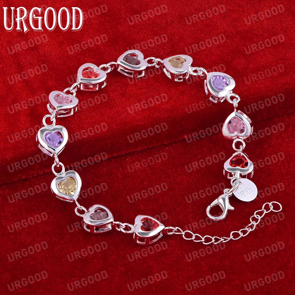 925 Sterling Silver Módní svatební šperky AAA Zirkonový náramek ve tvaru srdce