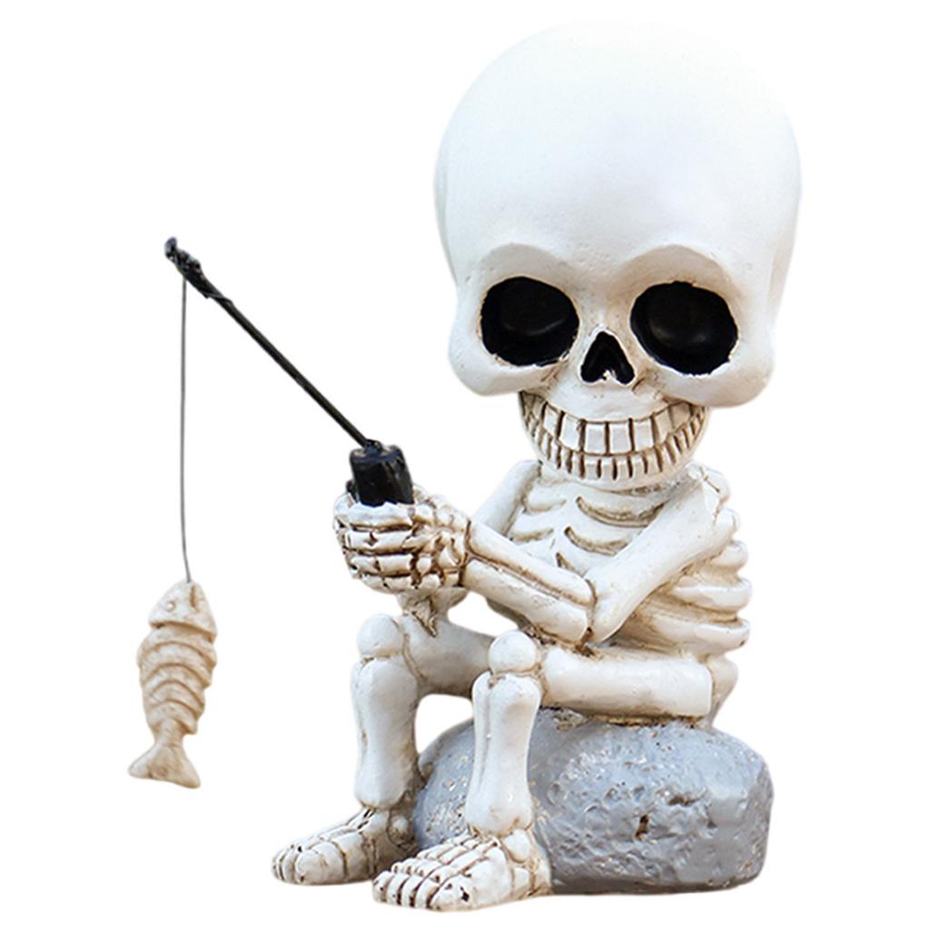 Fishing Skeleton Statue For Halloween Decorations,Weatherproof Resin Fishing Skull Statue,Home Patios Yard Pond Resin Sculpture