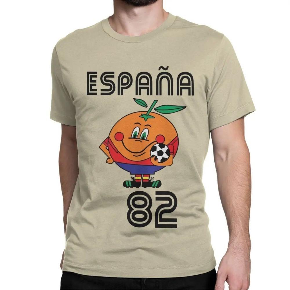 ETST42 Naranjito T-shirt Heren Hoge Kwaliteit Ronde Hals Spanje 82 Spaanse Mascotte 1982 Voetbal T-shirt Top M