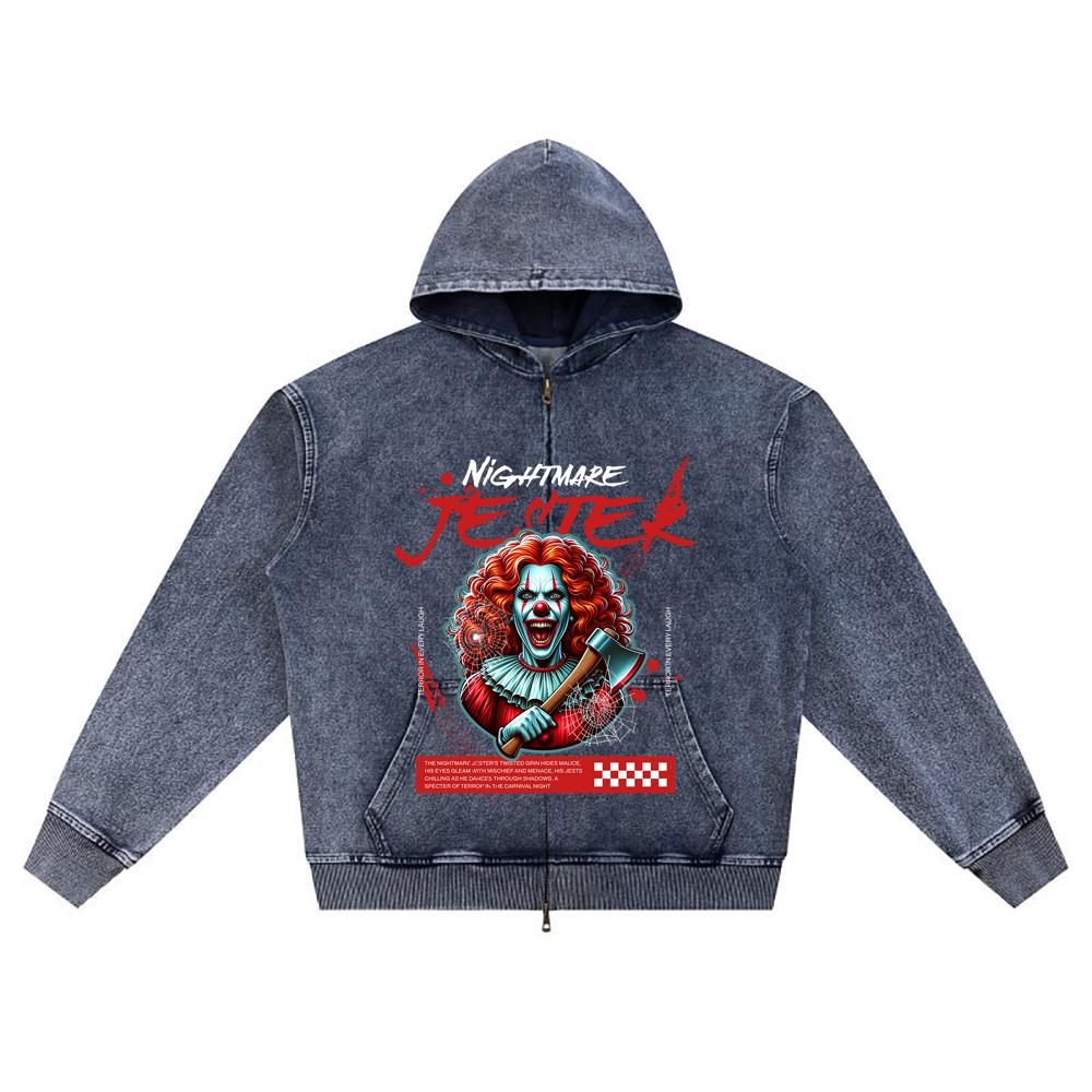 DTG print Knitted Denim Zip-Up Hoodie Streatwear Brother Print Zipper Hoodies XL темно-синий 6300₽