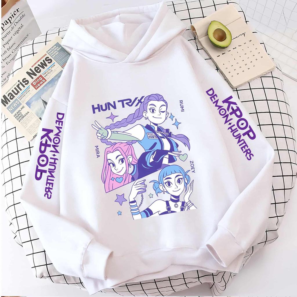 KPop Demon Girls Moda Sudadera Casual Película Nuevo Niños K-Pop Cazadores de Demonios Tops con Capucha Ropa para Niña Pequeña Sudadera con Capucha de Cazadores