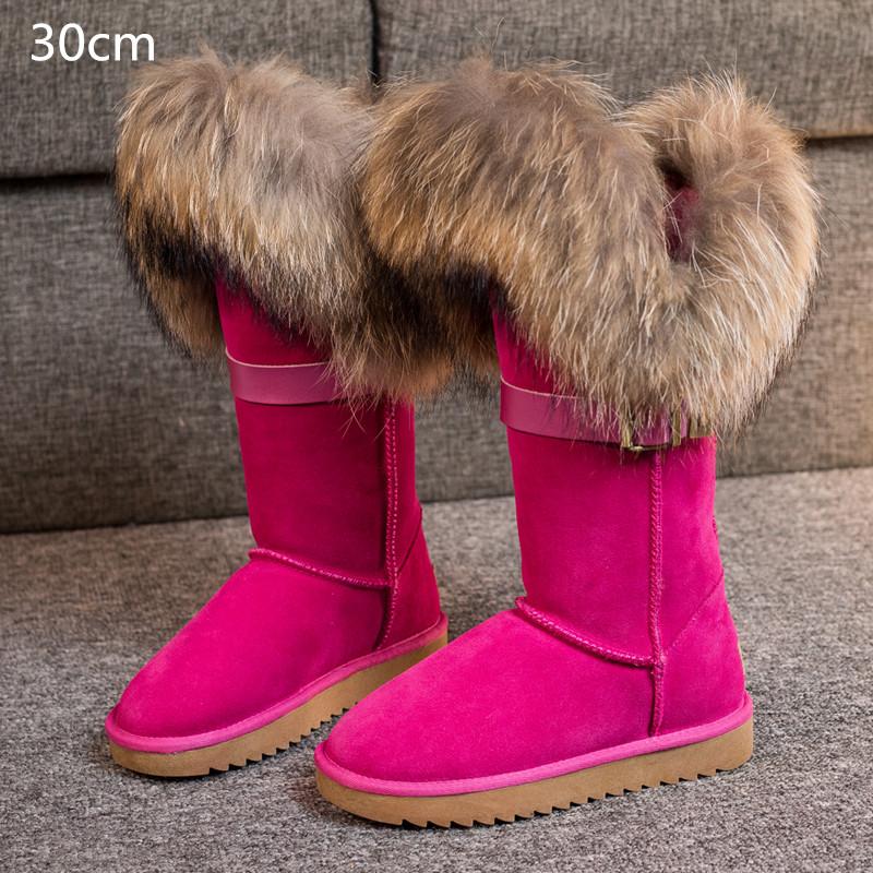 Fashion Fur One Real Fox Hair Over The Knee Boots Inside Elevating Women'S Boots Long Boots Super High Leather Waterproof Snow Boots