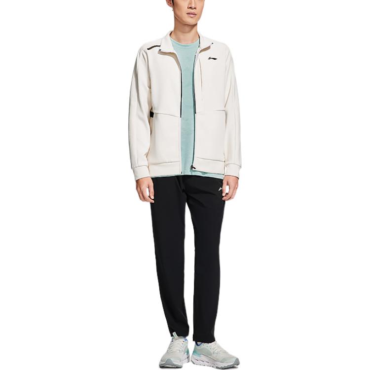 Li-Ning Fitness Series Solid Color Logo Print Zipper Long Sleeve Sweatshirt Men Sweatshirt Beige AWDS629-4