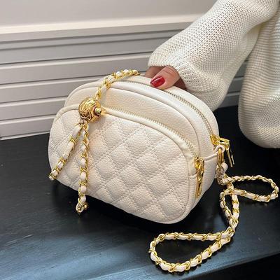 Bolsa Transversal Feminina 2023 com Padrão de Diamante e Corrente - Bolsa de Mão Pequena Texturizada para o Verão