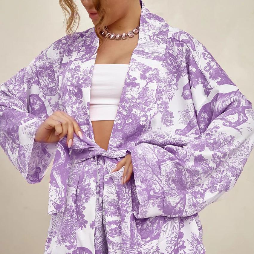 2-piece Casual Women's Pajama Set Long-sleeved Pajamas Lace-up Pajamas Sexy V-neck Pajama Shorts New Loose Home Clothes