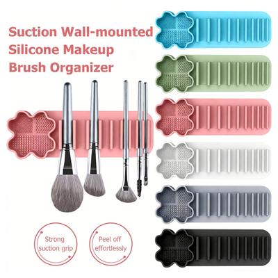 Support de séchage pour pinceaux de maquillage en silicone avec ventouse, souple et élastique de qualité alimentaire, séchage des pinceaux cosmétiques