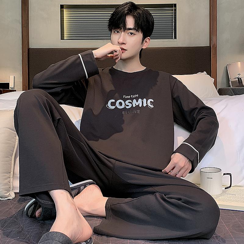 Striped Cotton Men Spring and Autumn Nightwear O Neck Home Clothes Long Sleeping Top Pant Sleepwear Young Boy Pyjamas Hombre