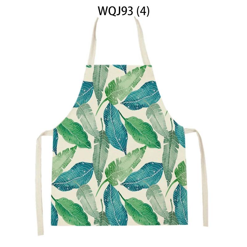 Women Men Plant Flower Leaves Pattern Cleaning Kitchen Aprons Home Cooking Baking Accessories Linen Waist Bibs Home Decor