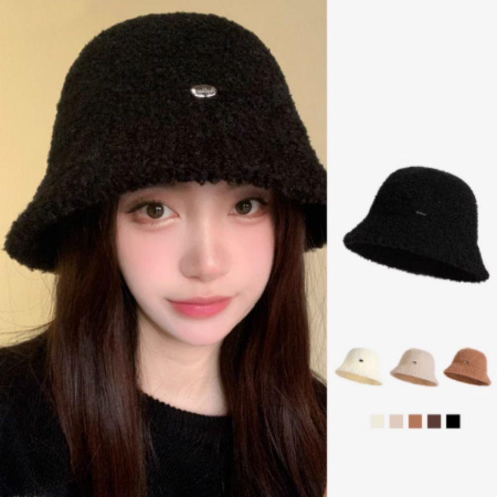Retro Vintage Women's Bucket Hat Wide Brimmed Warm Basin Hat Plush Fisherman Caps Autumn Winter