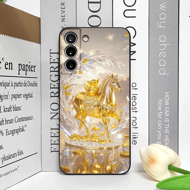 Luxury Crystal Golden Horse Pattern Phone Case for Samsung Galaxy A56 A14 A55 A16 A54 A36 A53 A52 A51 A50 Shockproof Soft Cover