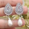Simple Stylish Simulated Pearl Earrings with Cubic Zirconia Fashionable Women Silver Color Luxury Trendy Jewelry