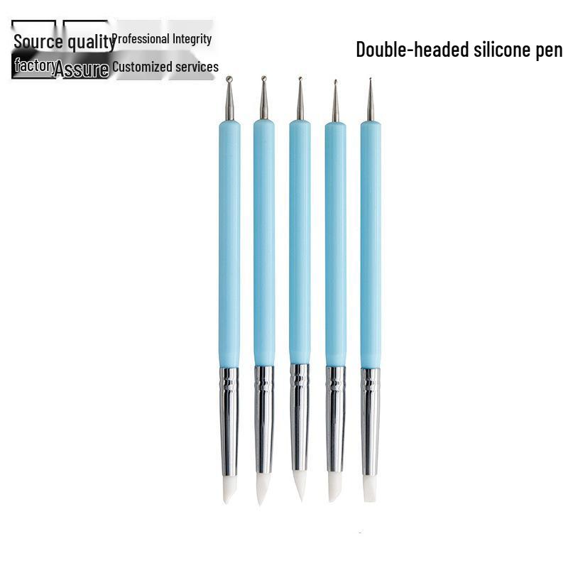 Blue Double-Ended Silicone Dotting Pen Set - 5-Piece for Nail Art, Embossing, and Clay Sculpting