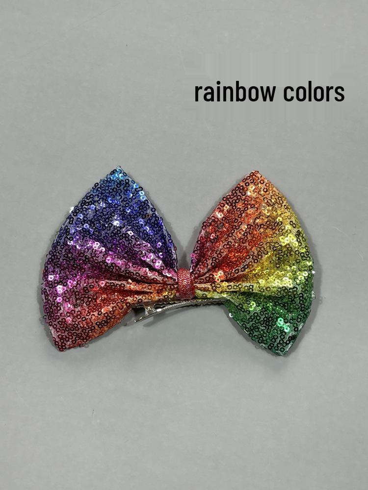 Rainbow Sequin Bow Flower Hair Clip for Girls Performance