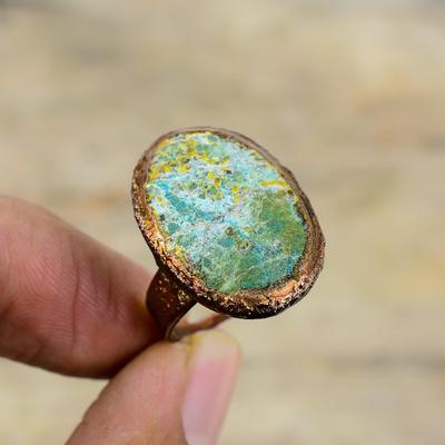 Chrysocolla Hrubý Prsten Elektroformovaný Měděný Prsten Nastavitelné Prsteny Elektroformované Šperky Drahokamový Prsten Ručně Vyráběný Prsten s Rodným Kamenem Dárek pro Maminku