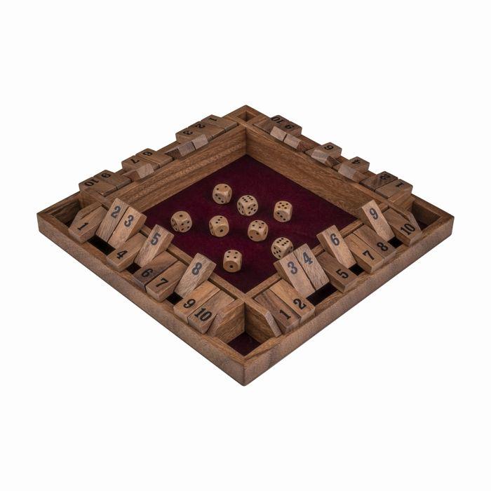 Engelhart - 300406 - Jeu Shut The Box en bois avec feutrine - Coffret 4 joueurs - 8 dés inclus
