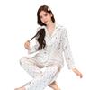 Women's Ice Silk Polka Dot Lounge Set - Long Sleeve & Pants, Sweet Kitty Design, Wear Indoors or Out, Perfect for Spring & Autumn.