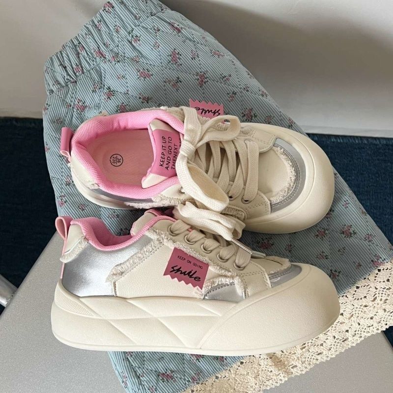 Thick Baseplate Shoes Women's New Spring Niche Versatile Height Increase Ugly Cute Big Head Bread Shoes Casual Little White Shoes