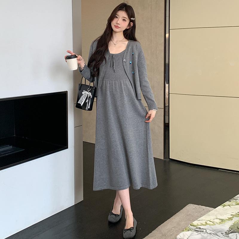 2026 Spring Knit Camisole Dress & Embroidered Cardigan Set XL