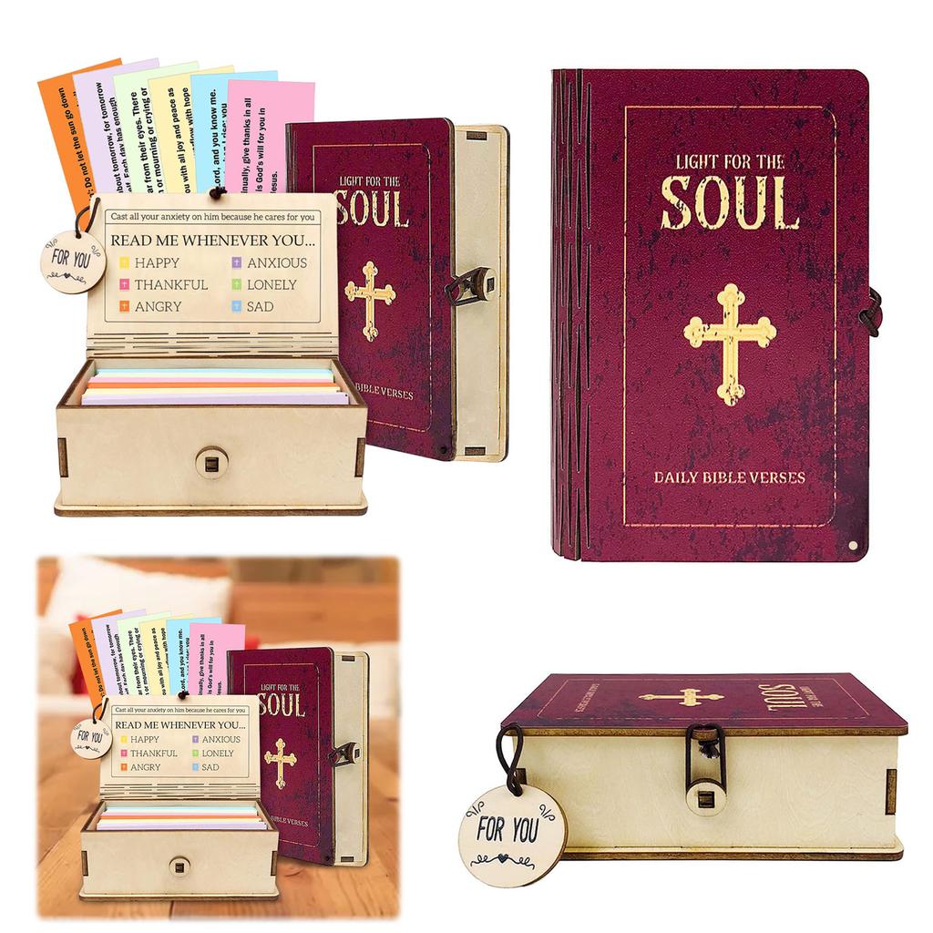 Wooden Bible Verse Cards Box Bible 96 Verses Storage Wooden Box Portable Daily Inspiration Scripture Prayer Organization