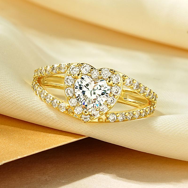 Rrjzz 6x6mm Heart Shape CZ Simulated Diamond Halo Wedding Ring Plated Gold Silver Color Women Engagement Rings Luxury Jewelry