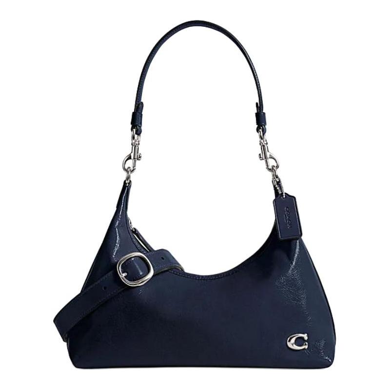 

COACH shoulder bag Juliet 30 zipper closure adjustable detachable strap cow leather hand-held crossbody large size unisex couple style dark blue синій