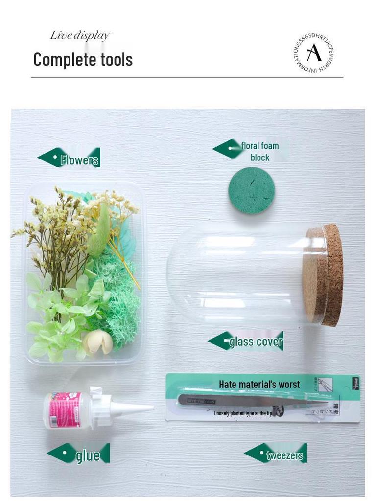 Preserved Flower Glass Dome DIY Kit for Handmade Decoration and Gifts