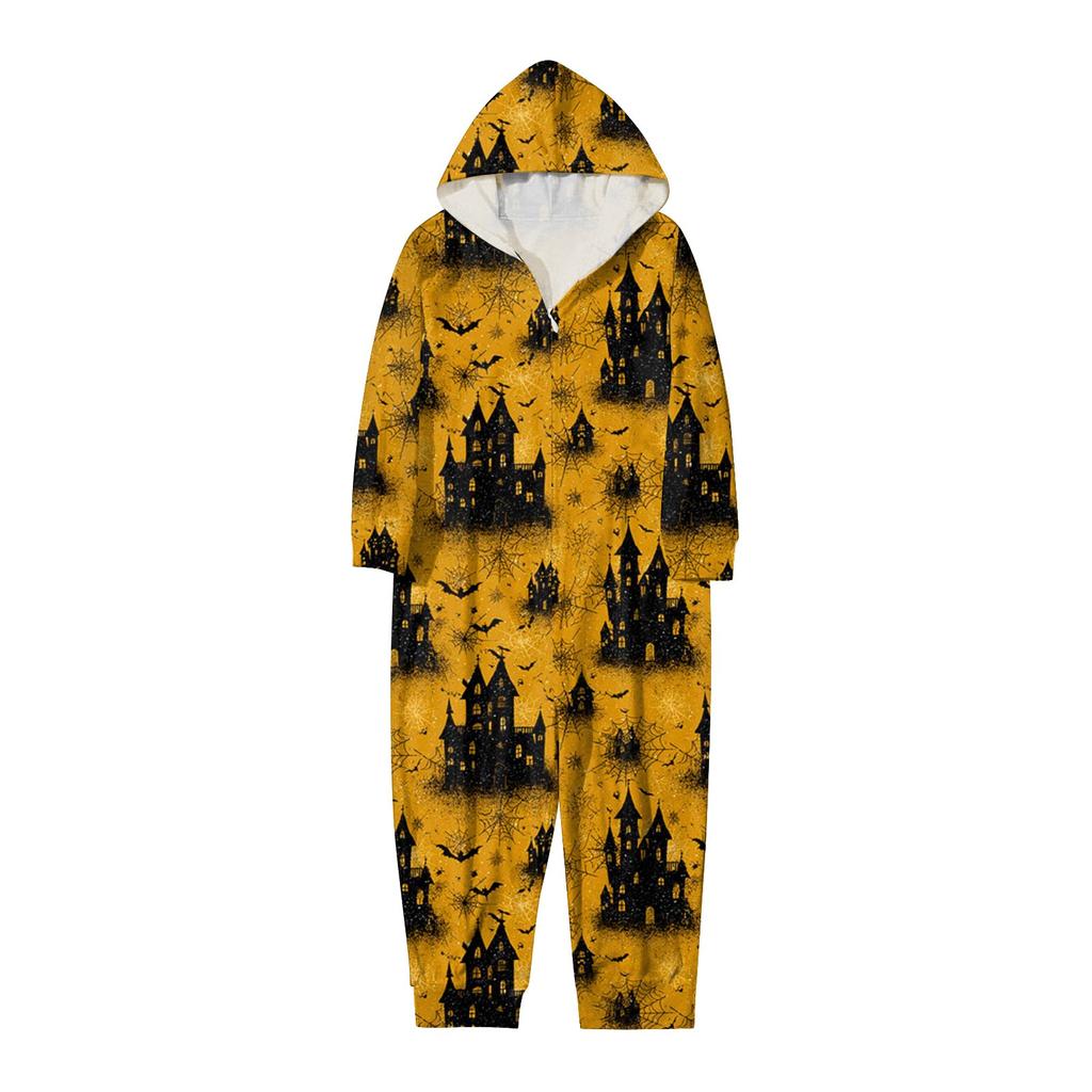 Halloween Print Family Matching Hooded Long Sleeved Zippered Jumpsuit Set