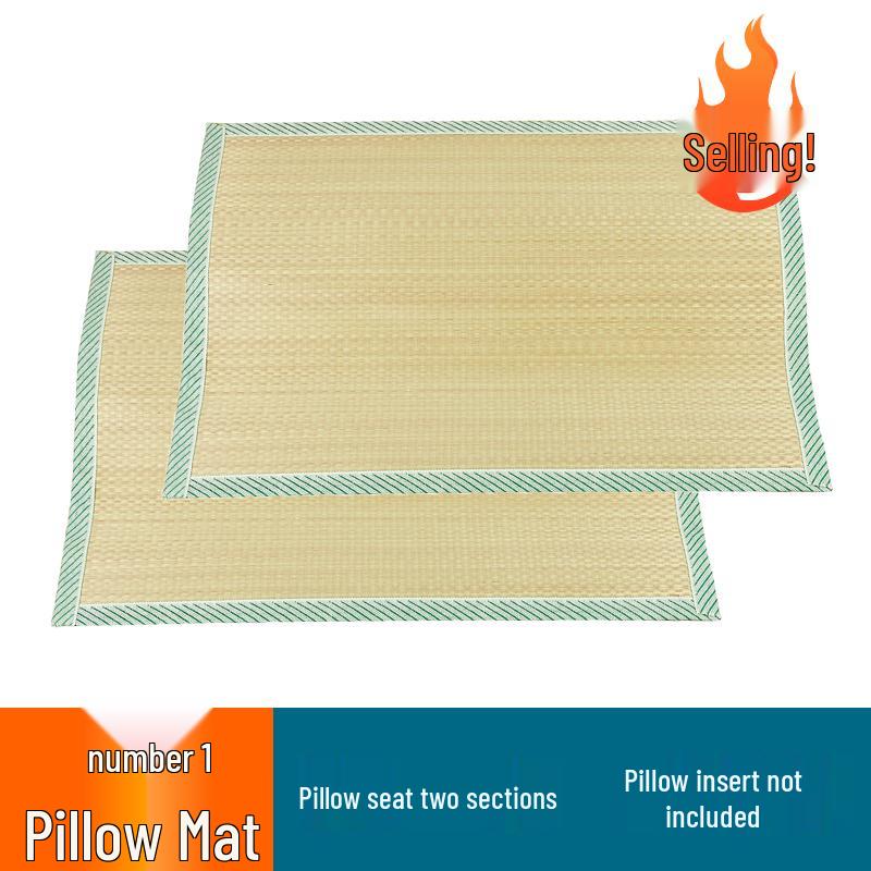Free Shipping: Cool Straw Mat Pillow Set - Natural Cattail Grass, Orchid Design, Pair (2 Strips), Summer Cooling Pillowcase for Adults