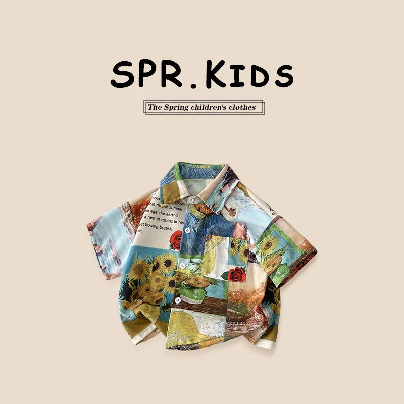 2025 Kinder Retro Blumenhemd - Jungen Koreanischer Stil Lässig Umlegekragen Top, Kleine/Mittlere Größen