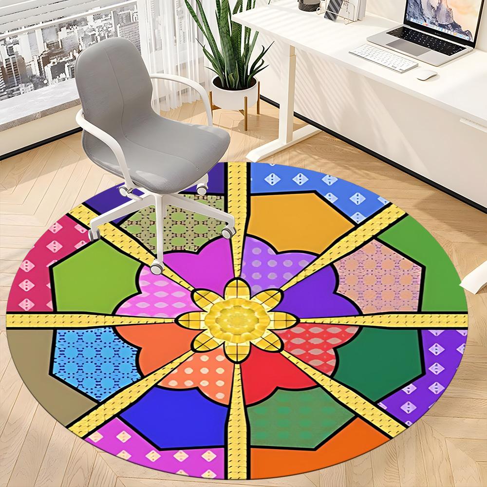 1pc Patchwork Quilt Pattern Chair Carpet for Office Non Slip, Machine Washable Rug for Office, Room Holiday Decor for Christmas, Birthday Polyester