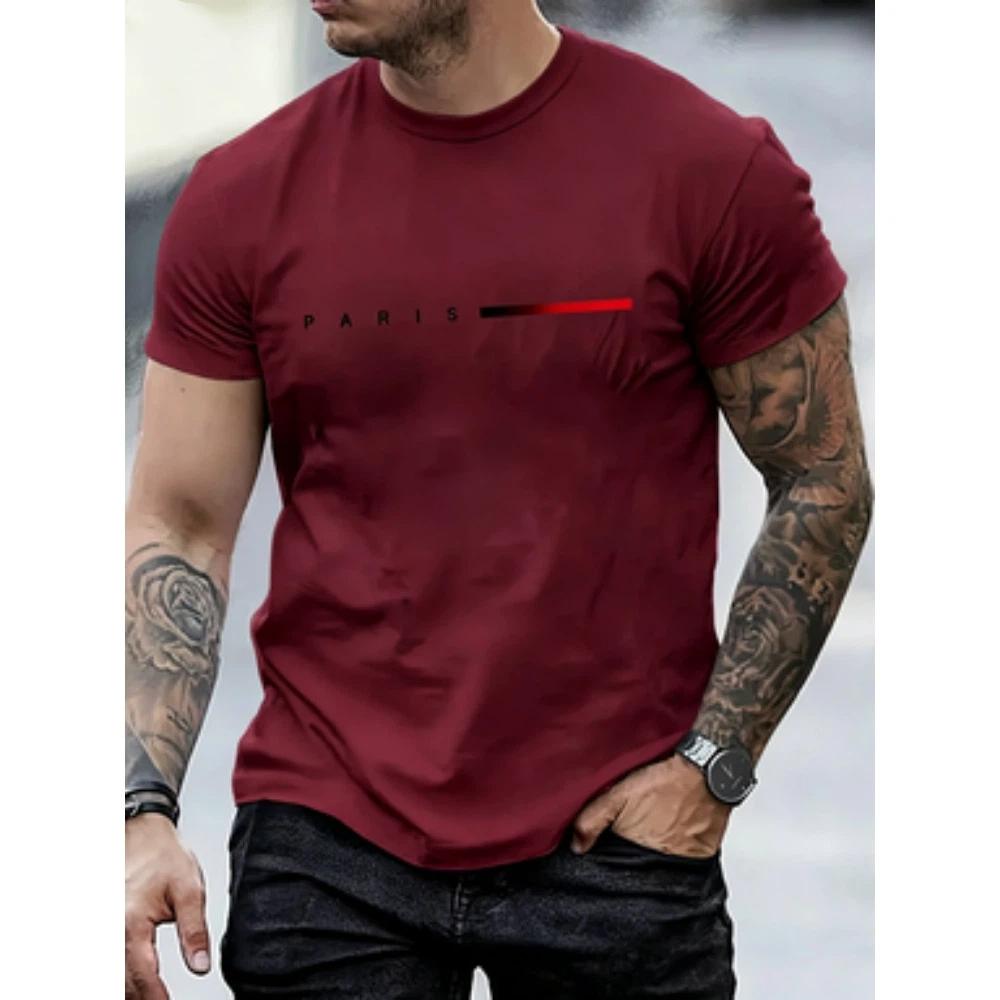Men's 100% Cotton Summer Loose PARIS Creative Letter Print Casual Slim Fit Round Neck Short Sleeved T-shirt Top
