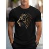 Men'S Lion Graphic T-Shirt with Golden Lion Head Print - 100% Oversized Loose Fit Crew Neck, Breathable All-Season Casual Statement Streetwear Tee,