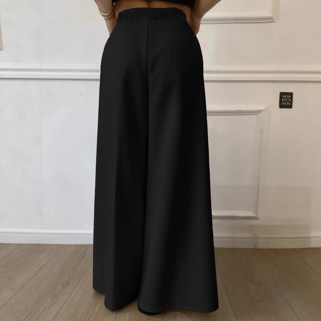 2025 Damen-Hose mit weitem Bein und elastischem Bund in Übergröße - Schlicht, Modisch, Lässig in Schwarz & Weiß