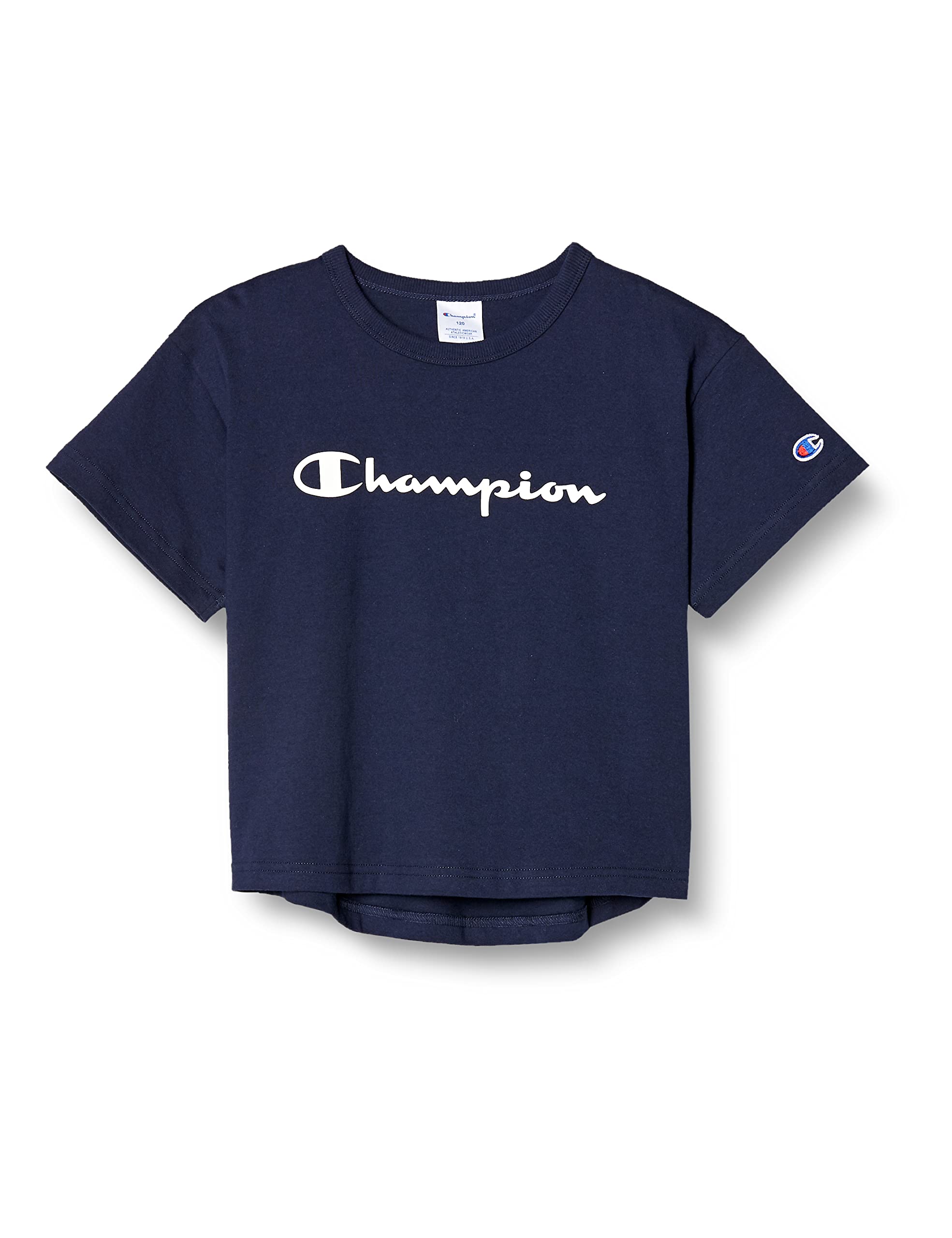 

Champion Short Sleeve Crew Neck Script Size 130 Kids T-Shirt, 100% Cotton, Logo, Basic, Navy, CK-X304,