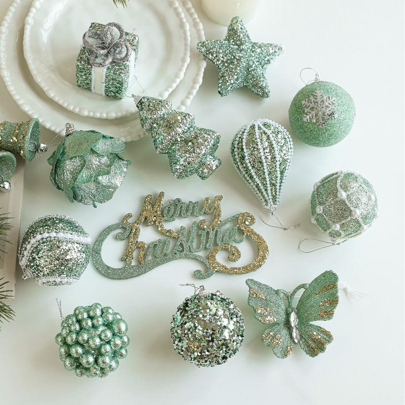 New Green Foam Christmas Ball Heterosexual Pendant Bright Glitter Sticky Powder Christmas Tree Hanging Ball Decorative Pendant Arrangement
