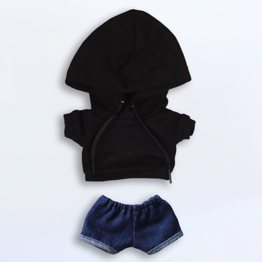 niannyyhouse 15cm Plush Clothes, Pockets, Hoodie, Jeans, Cotton Doll Clothes, Dress-Up (Black)