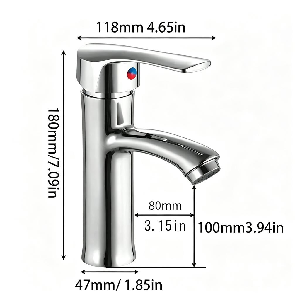 Single Hole Single Lever Lavatory Water Tap Polished Chrome Hot/Cold Mixer Faucet with 2 Water Hoses
