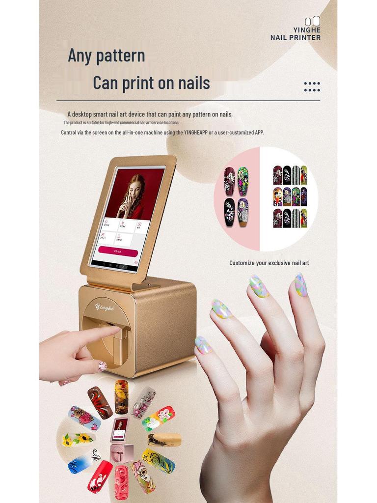 Yinghe Smart Nail Printer - 10.1" Touchscreen, Auto Recognition, 2400 DPI, Color Nail Art Machine