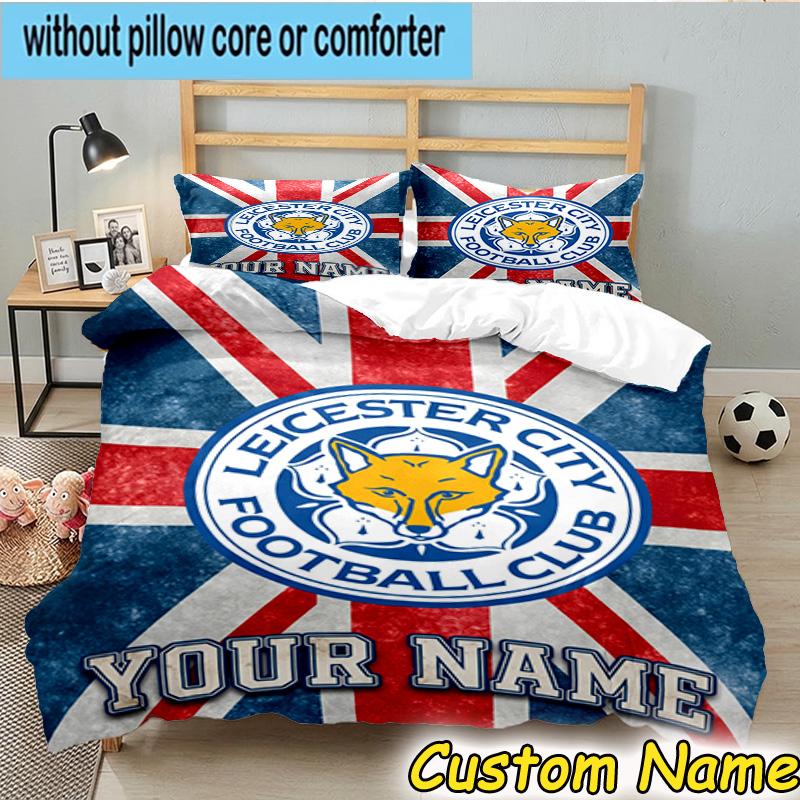Custom Name Leicester Football Bedding Set 3PCS Duvet Cover Closure Includes 1 Duvet Cover & 2 Pillowcases for All Seasons Bedroom Decor