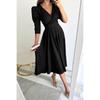 Autumn V-neck Waist-Cinching Bubble Sleeve Swing Dress