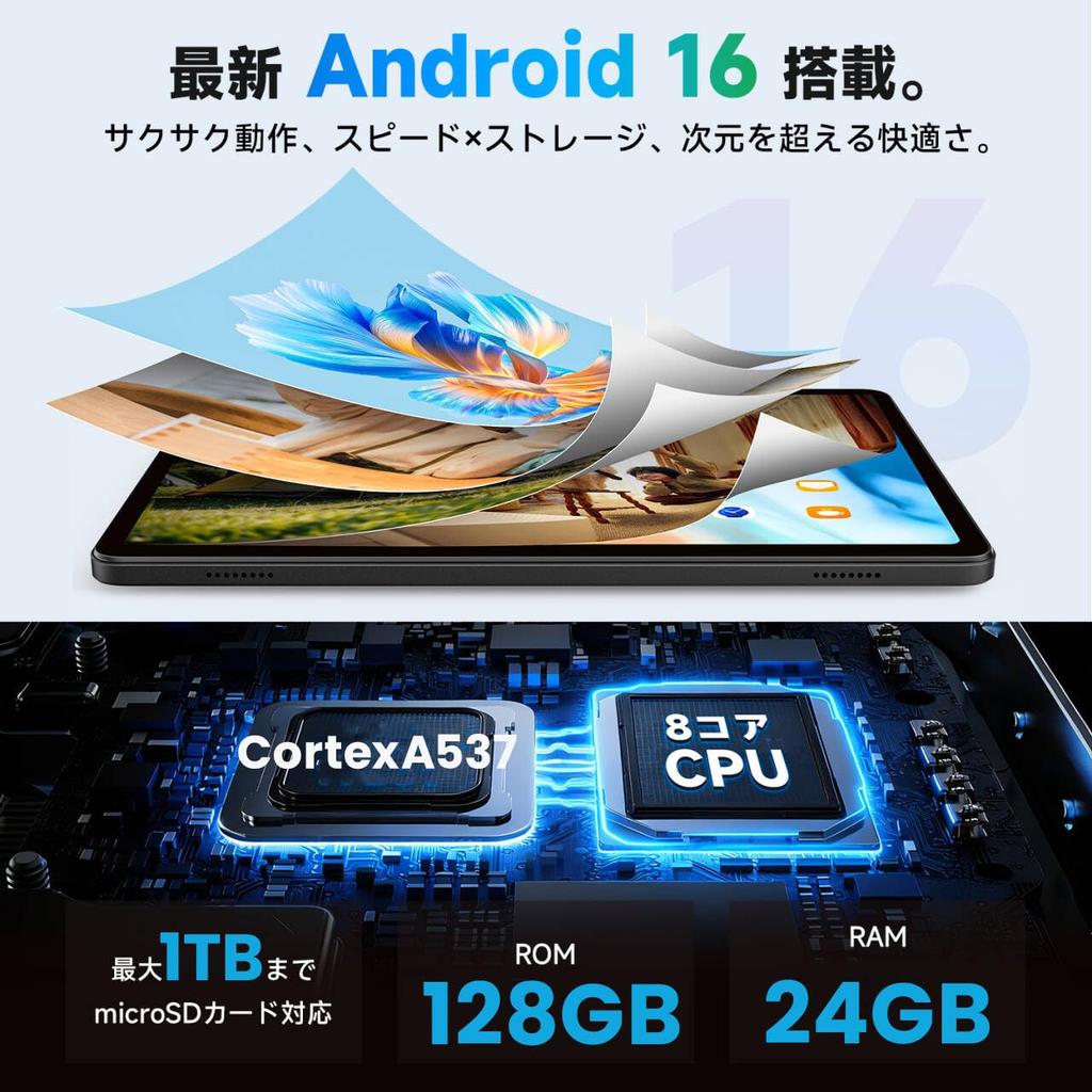 Android 16 Tablet 24GB RAM 128GB WiFi 5G Bluetooth Large Lightweight High OTG GMS Certified Wireless Projection Face Video Screen Protector Included