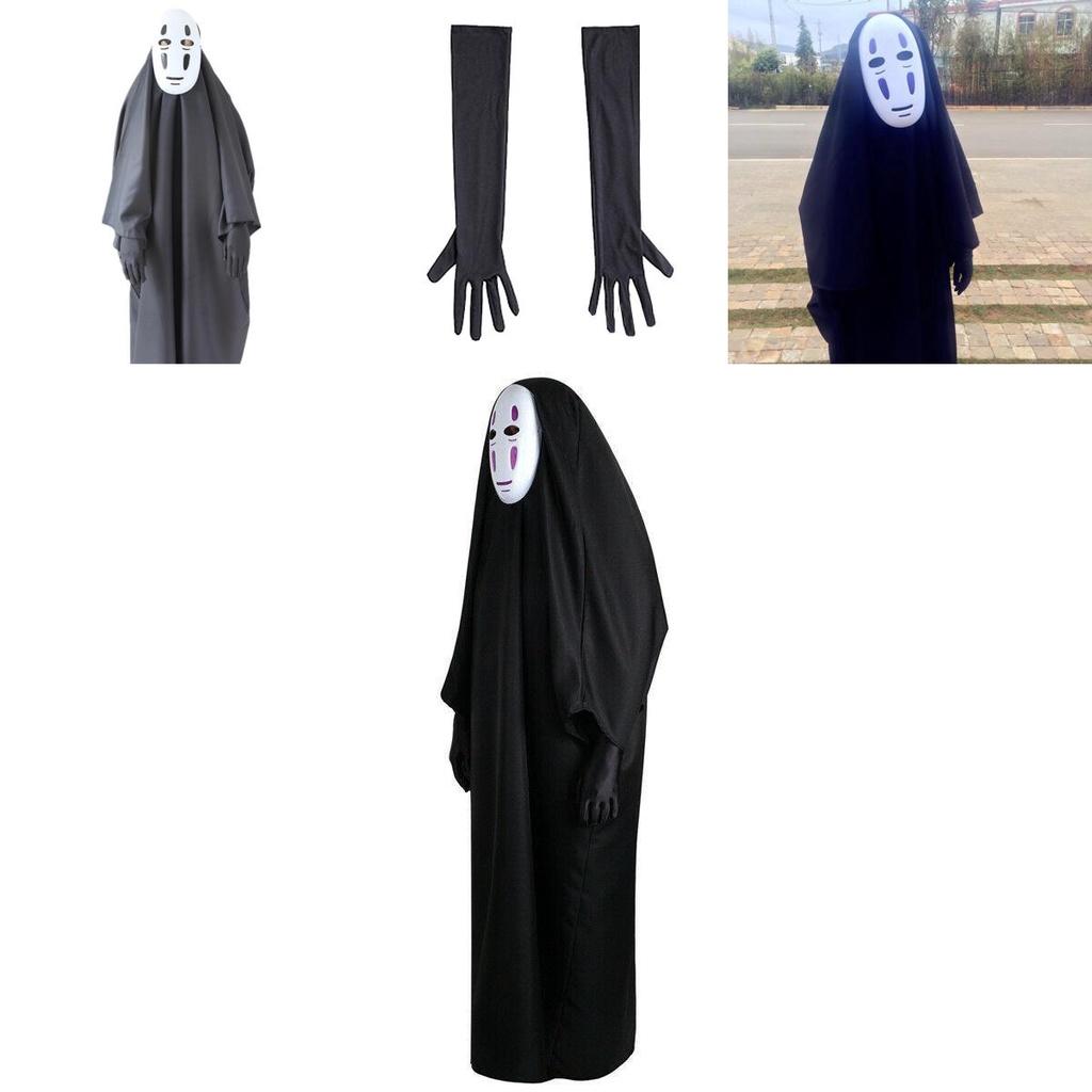 Away Spirited No Face Man Cosplay Costume Clothes Long Robe Mask Gloves Set Full