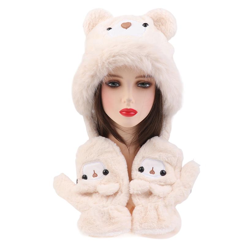 Winter Cartoon Cute Plush Hat Small Bear Raven Hat Women's Outdoor Fashionable Warm Ear Mountaineering hat