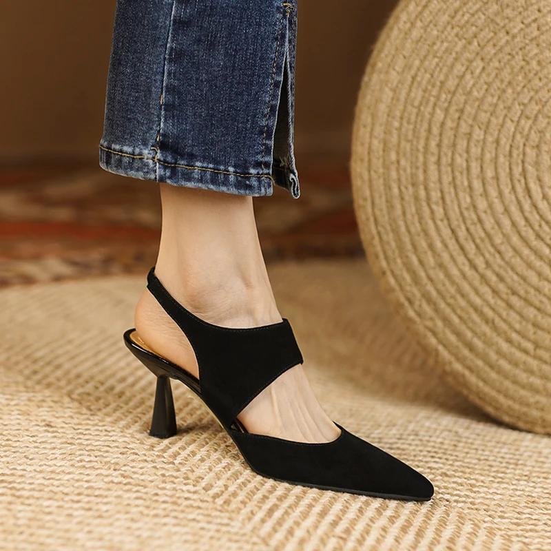 Fashion 2024 New Spring Suede Genuine Leather Women Shoes Retro Slip-On Women Pumps Pointed Toe Heels Shoes Women Heels Ladies Shoes