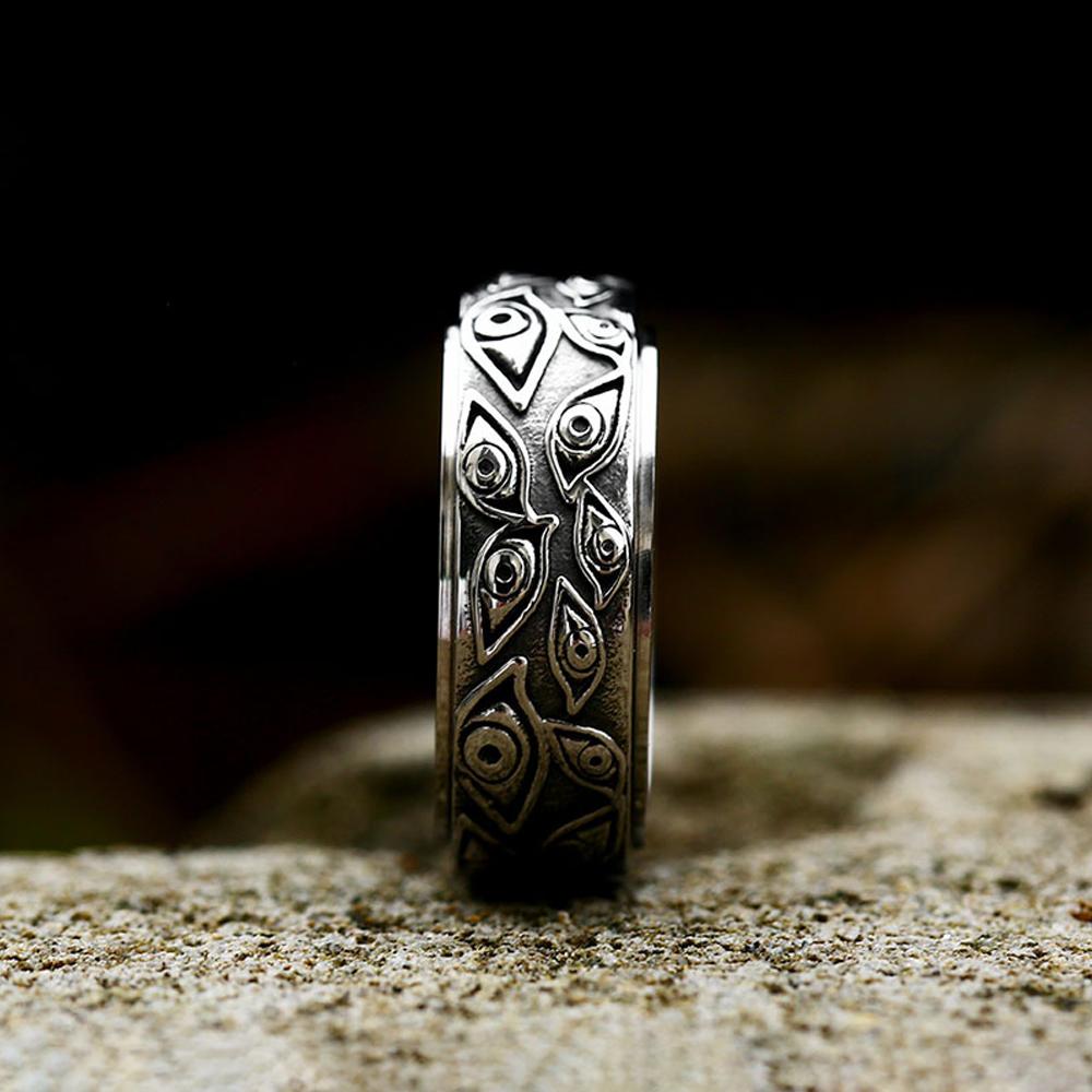 Fashion Retro Stainless Steel Demon Eye Rings Punk Creativity Rotatable Ring for Men Women Anxiety Relieving Jewelry