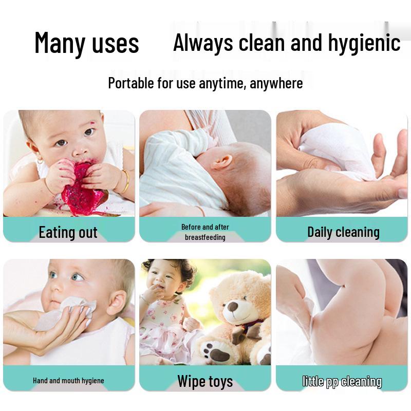 80-Pack Baby-Safe Pure Water Hand & Mouth Wipes - Household Disposable