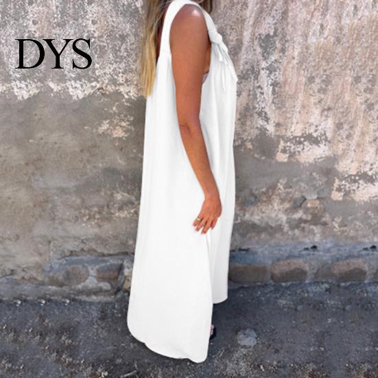 Three-dimensional Flower Design Dress Women 3D Rose Decor Shoulder Strap Sleeveless Pleated Slip Summer Long Loose Solid Color Backless Maxi for Beach